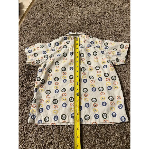 Hanna Andersson 4T Button Up Shirt Circles Wheels Beige Colorful 100% Cotton - Picture 6 of 7